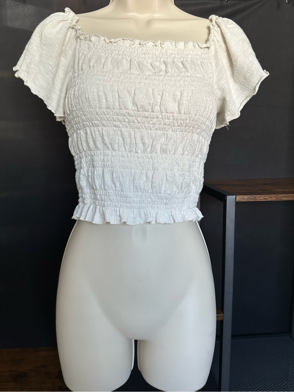Arizona Jean Co Smocked Square-Neck Crop Top — White